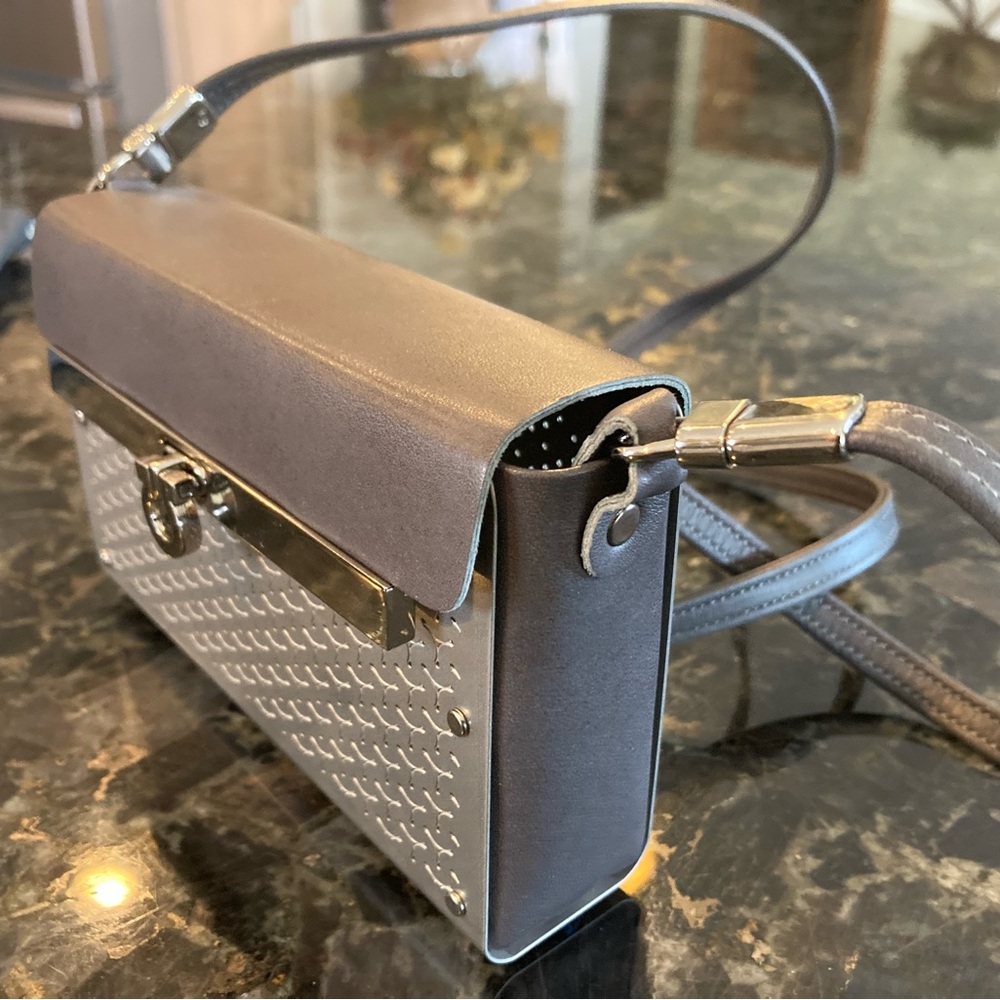 Elegant Gray and Silver Clutch with Textured Design
